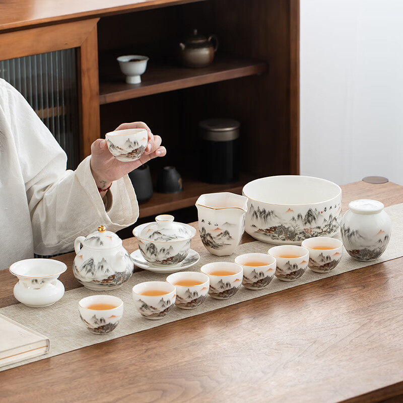 金镶玉功夫茶具套装家用轻奢高档陶瓷办公室用泡茶壶茶杯整套礼盒