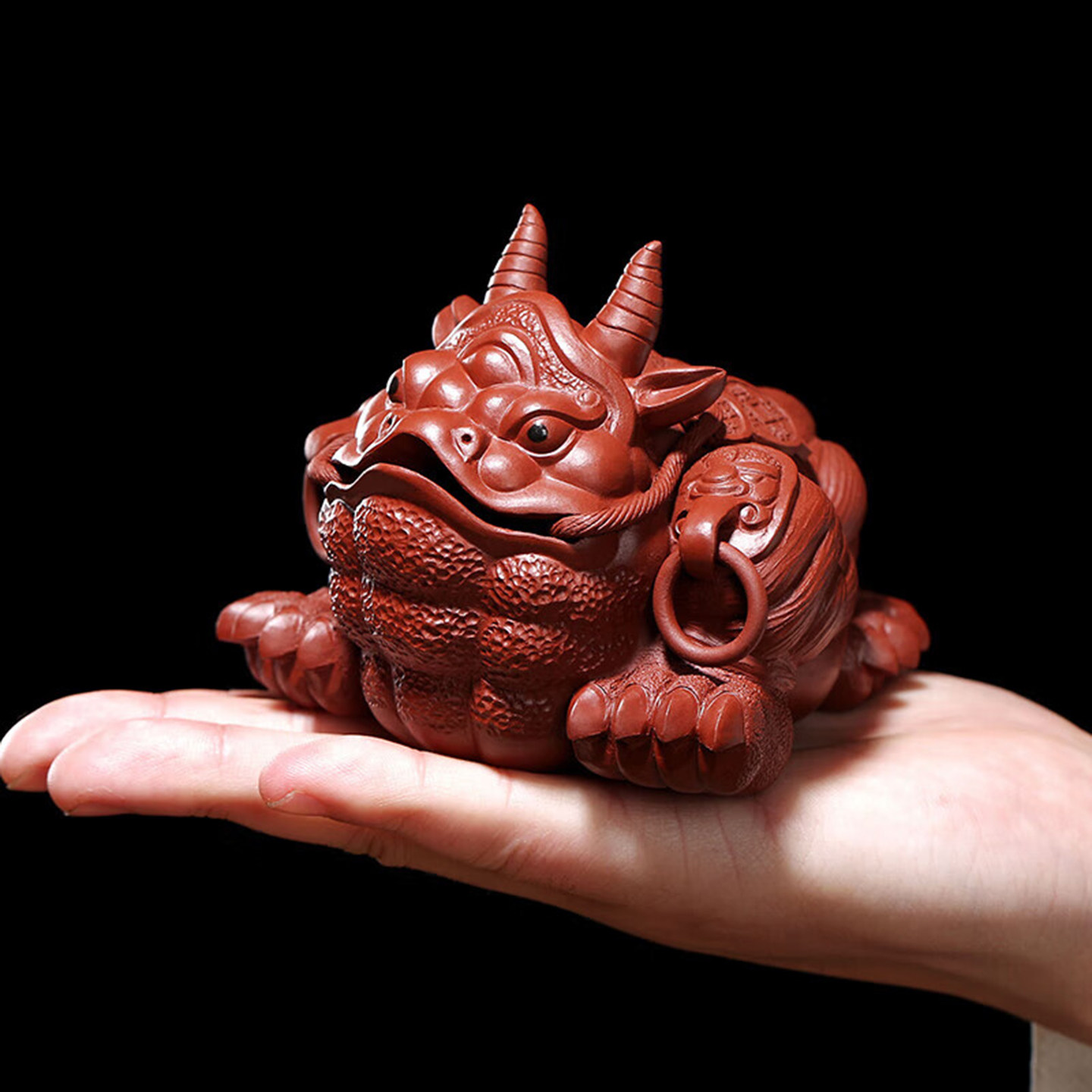 金镶玉紫砂三足牛王金蟾茶宠摆件王仁兵手工大红袍茶台摆件可养