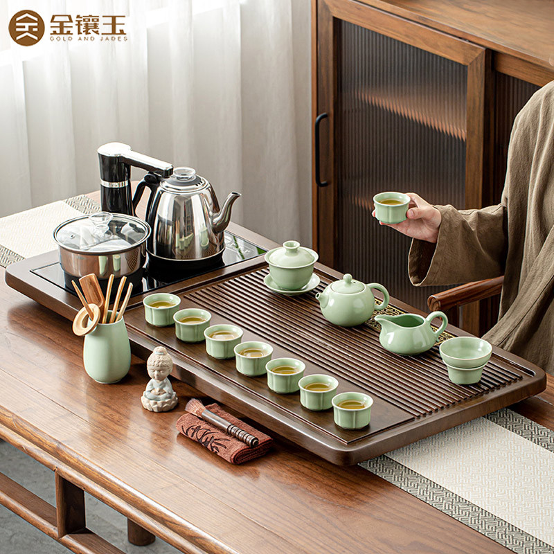 金镶玉2025新款茶具套装全自动一体茶盘实木上水烧水壶茶台茶道