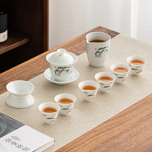 金镶玉羊脂玉功夫茶具套装 轻奢高档盖碗茶杯茶具整套送礼 2025新款