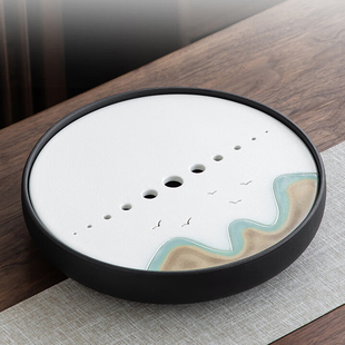 金镶玉现代圆形陶瓷茶盘家用储水托盘小型精致茶海茶台干泡功夫