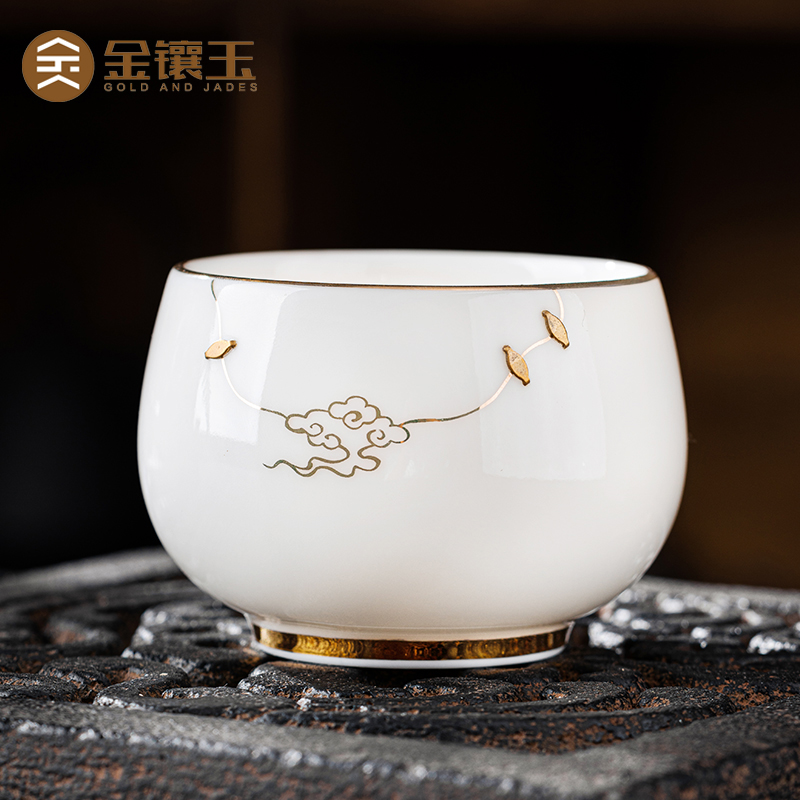 羊脂玉瓷茶杯个人专用锔钉主人杯