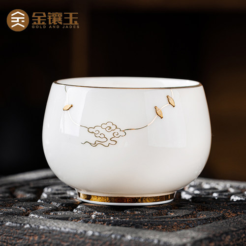 羊脂玉瓷茶杯个人专用锔钉主人杯