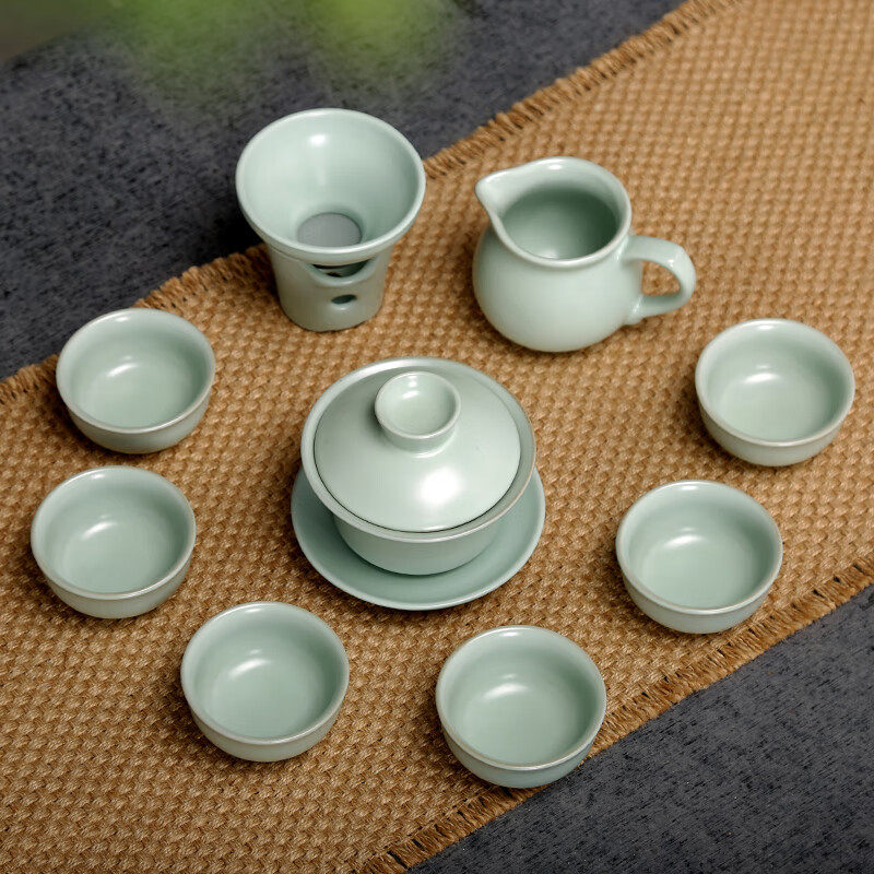 金镶玉汝窑功夫茶具套装家用2025新款办公室喝茶泡茶盖碗茶杯套装