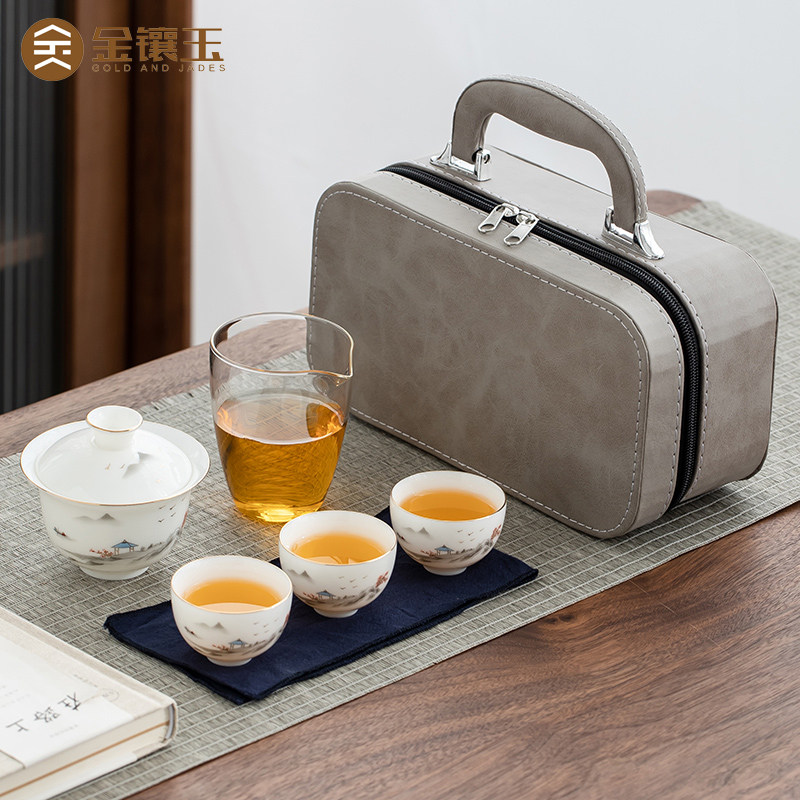 金镶玉羊脂玉瓷旅行茶具小套装女士便携式收纳包德化白瓷精致茶具怎么样,好用不?