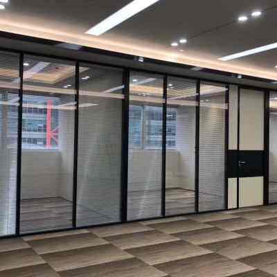 玻璃隔断墙办公室装修铝合金钢化双层带百叶隔音半磨砂屏风高隔板
