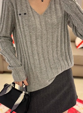Freya顶版25FW高级感V领坑条徽标长袖套头百搭羊毛针织衫休闲上衣
