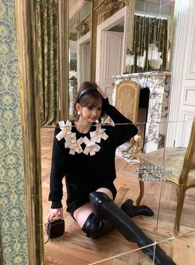 Freya顶版！25k超重工 蝴蝶结立体山茶花朵针织连衣裙毛衣 仙女范