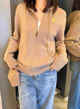 Freya顶版！25新款马标刺绣 100羊毛连帽抽绳拉链女针织开衫外套