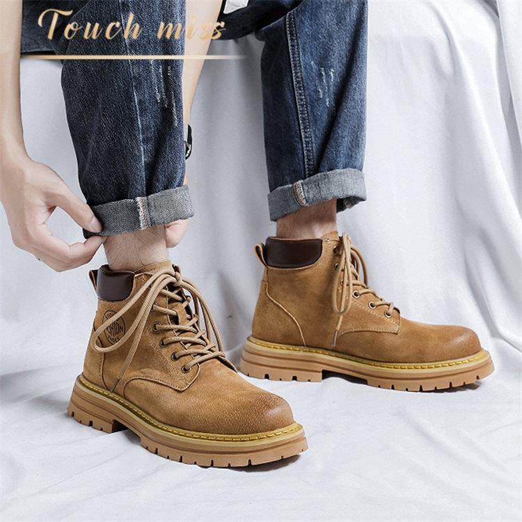 Touch Miss马丁靴男款2024新款英伦风真皮高帮大黄靴户外工装鞋