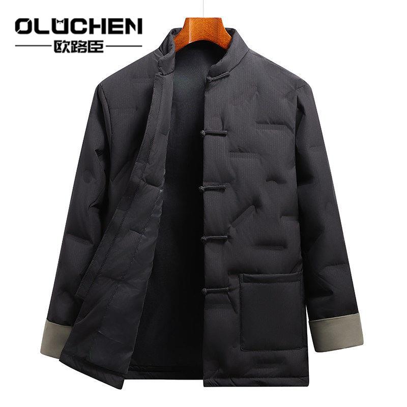 欧路臣中国风羽绒服男冬季短款加厚立领外套复古风冬装休闲唐装男
