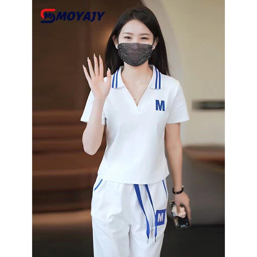 MOYAJY品牌夏季休闲短袖运动套装女2025新款时尚减龄阔腿裤两件套