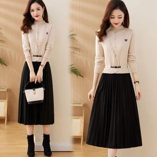 GPTP假两件拼接针织连衣裙女秋冬小个子修身显瘦配大衣内搭打底裙