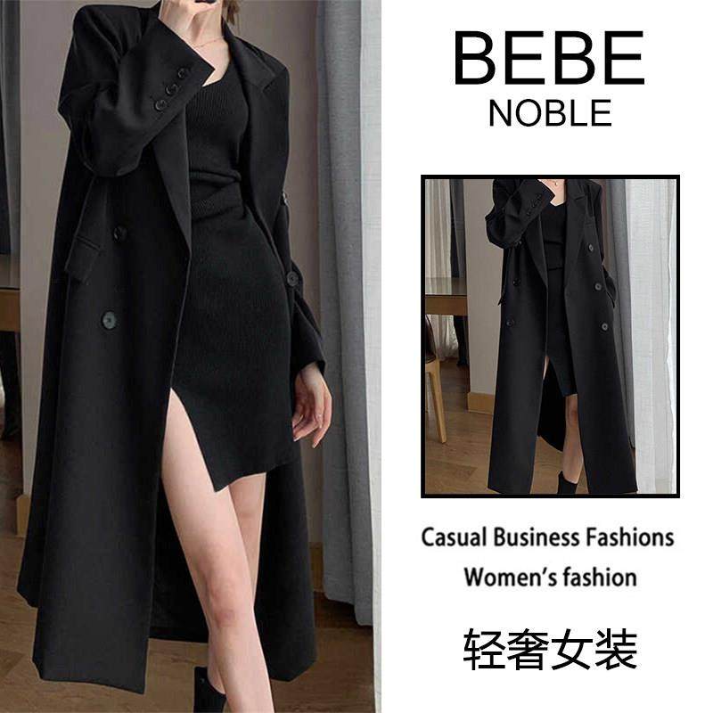 BEBE NOBLE高级感大码长款西装外套女2025秋冬季过膝宽松休闲风衣,女装/女士精品,常规大码外套,淘宝优惠券,粉丝福利购,淘宝优惠卷