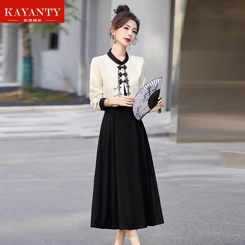 KAYANTY法式小香风吊带裙套装2025春秋高级感新中式连衣裙两件套