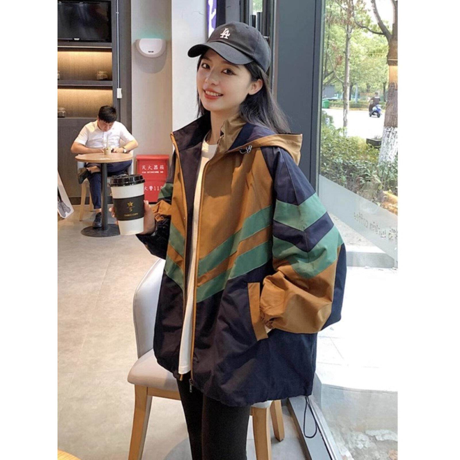 SPYB小香风外套女春秋款2025新款宽松休闲条纹美式棒球服夹克上衣