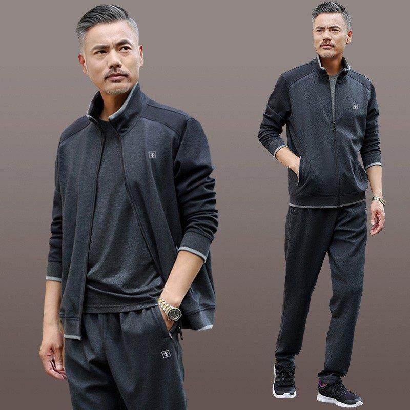 中老年人男士休闲运动服套装2025春秋季新款爸爸装宽松大码三件套