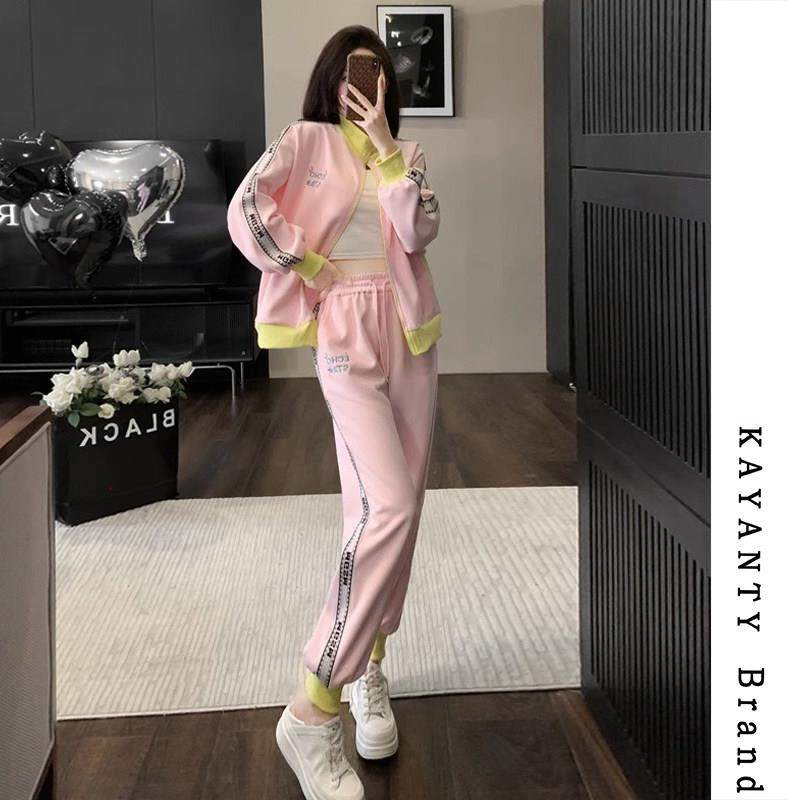 KAYANTY粉色休闲运动套装女春秋洋气时尚宽松卫衣外套裤子两件套,女装/女士精品,时尚套装,淘宝优惠券,粉丝福利购,淘宝优惠卷