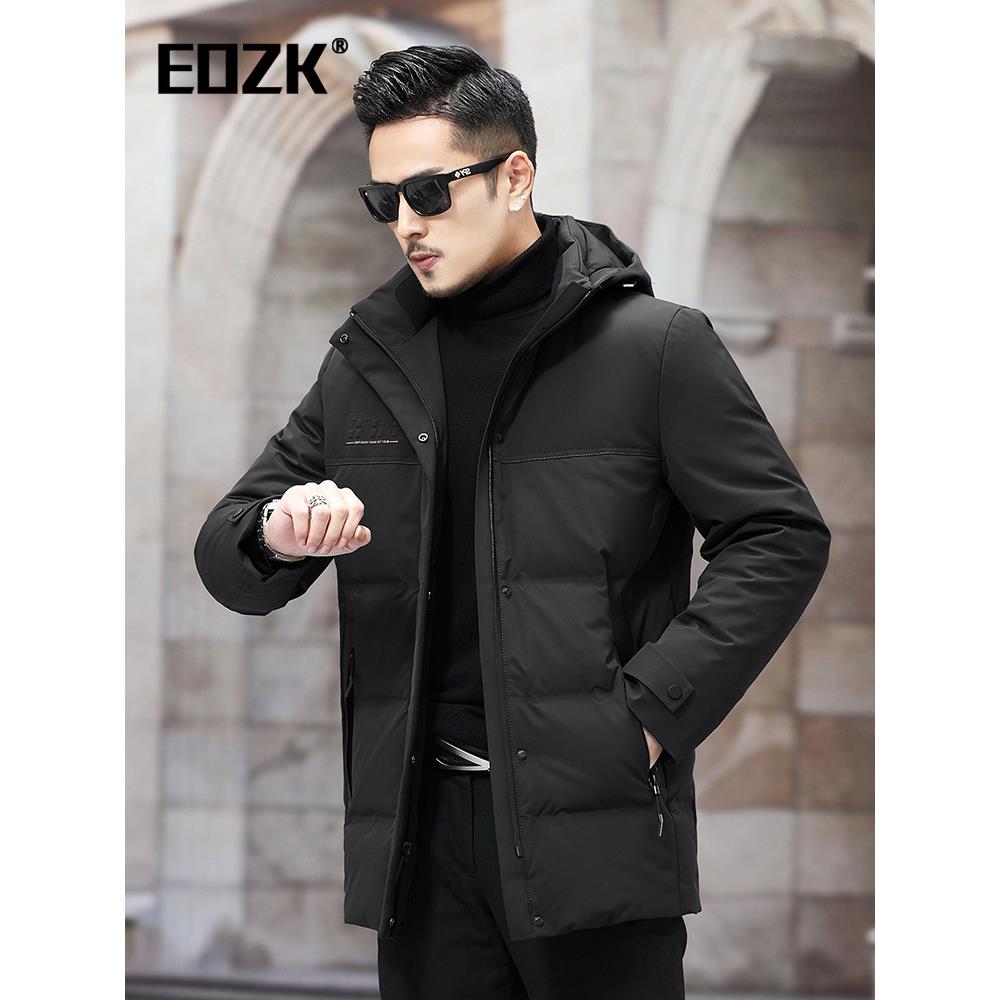 Eozk品牌男士鹅绒羽绒服中长款2025冬季新款加厚保暖中年爸爸外套