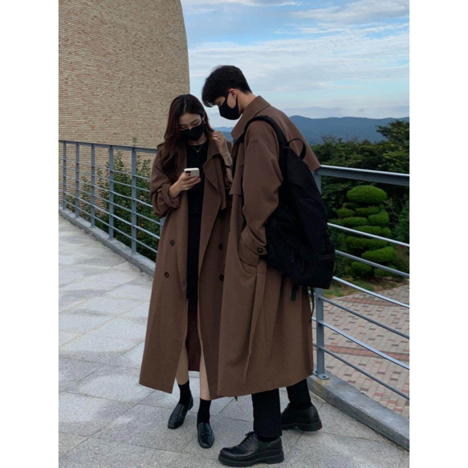 高级感风衣外套男冬季加厚韩版潮流休闲宽松中长款过膝双排扣大衣