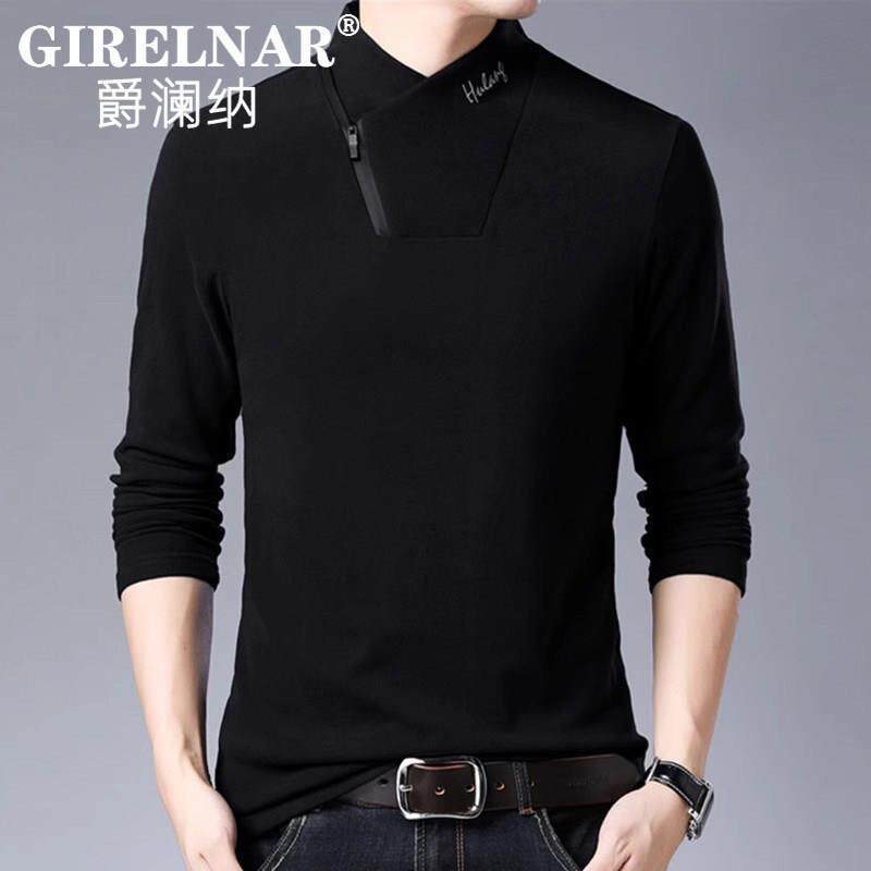 爵澜纳2025春季双面绒长袖t恤男士半高领卫衣保暖加绒加厚打底衫