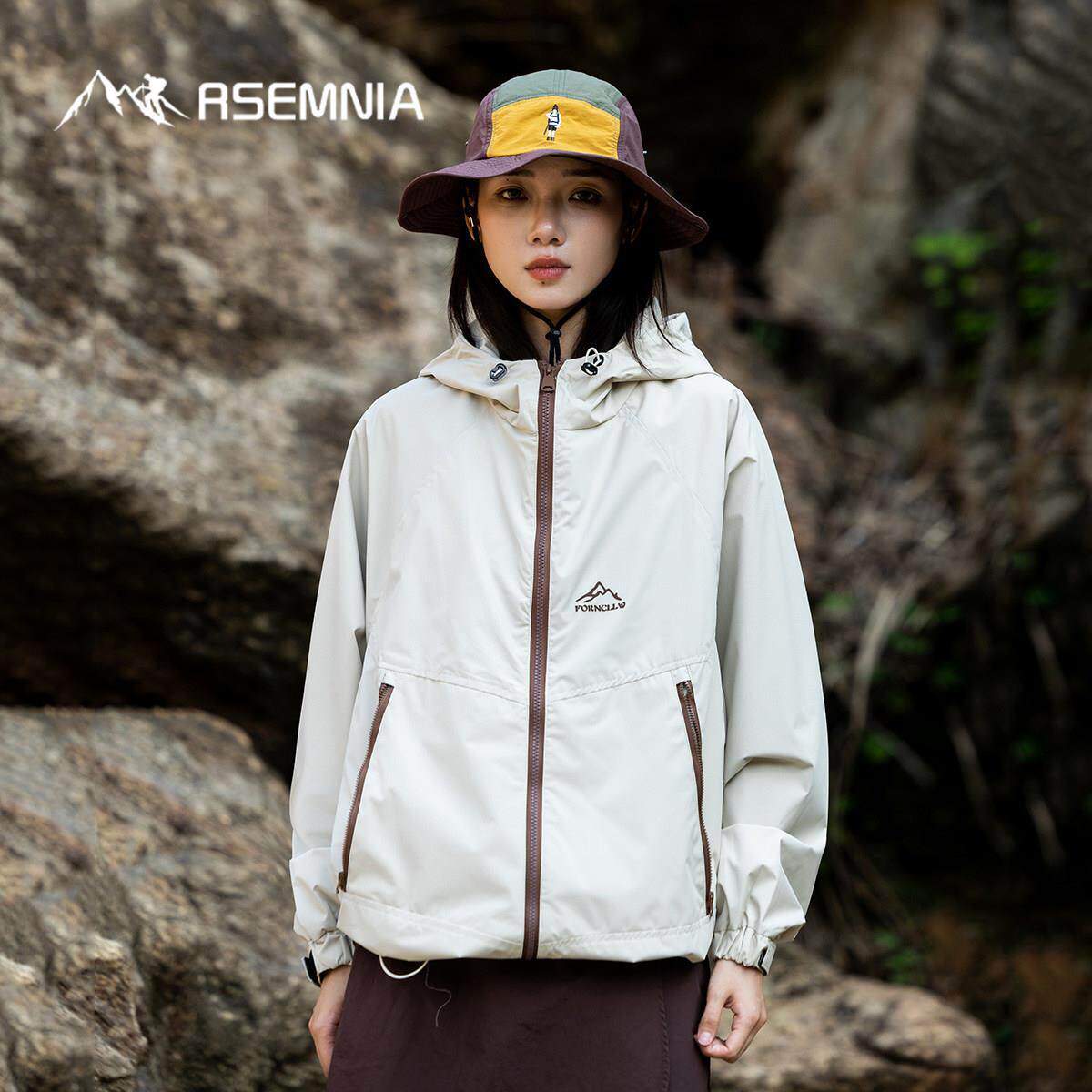 Rsemnia秋户外山系三防连帽冲锋衣男女同款休闲机能宽松夹克外套