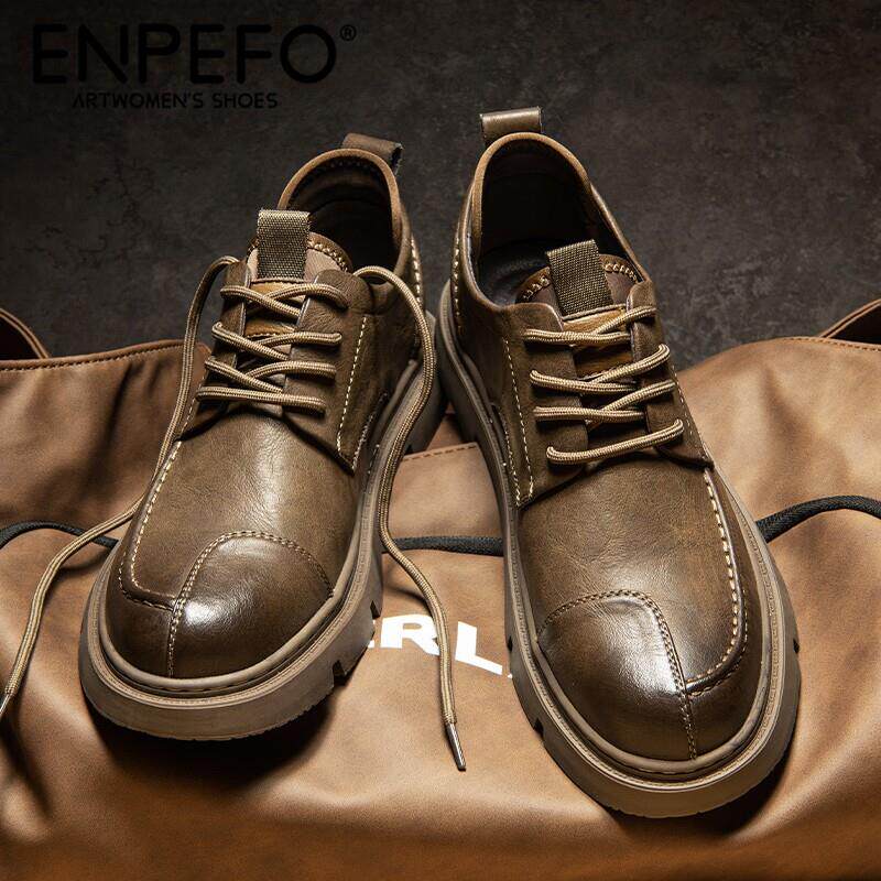 ENPEFO轻奢男鞋秋季低帮复古马丁靴英伦风商务正装软底休闲皮鞋