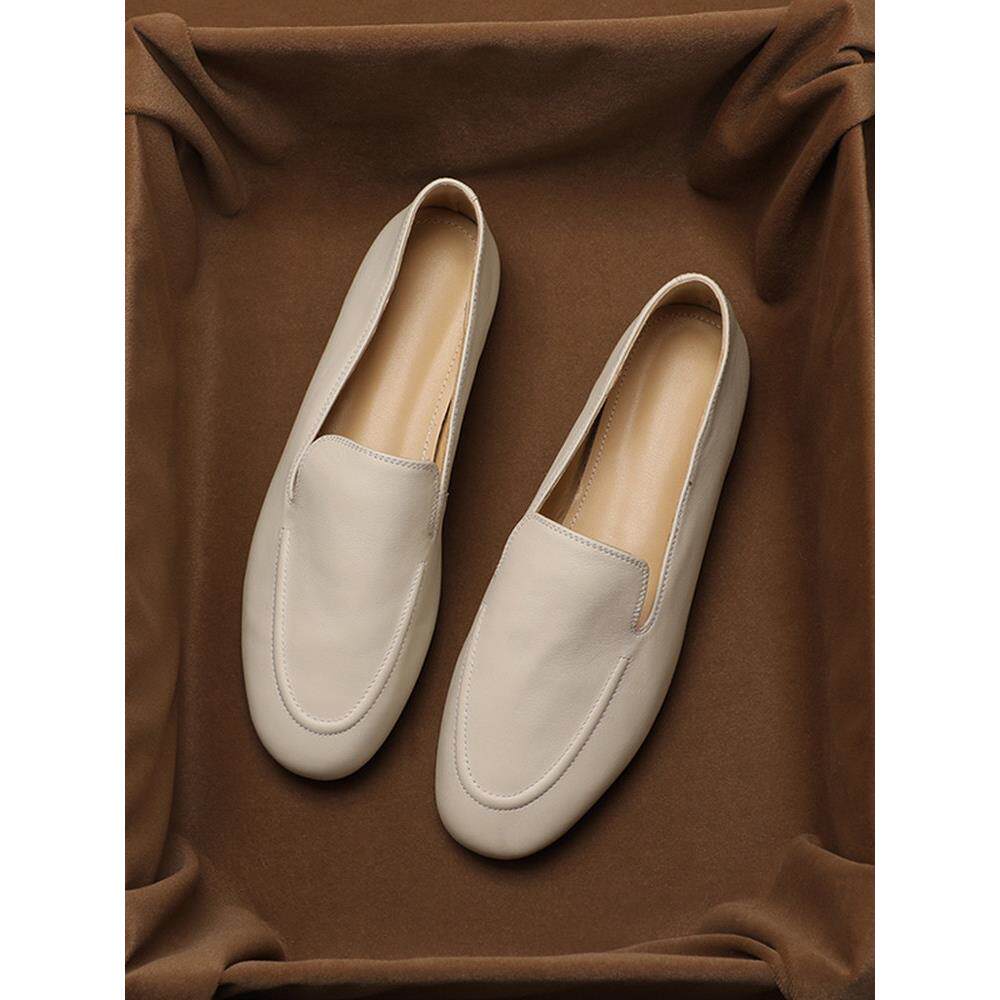 TOUCH MISS 老钱风舒适软皮乐福鞋平底圆头真皮单鞋简约百搭女鞋