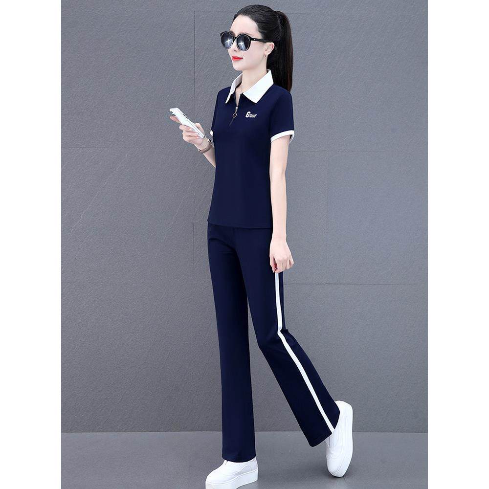 休闲运动套装女夏季2026新款舞蹈服显瘦纯棉旅游服女士短袖两件套