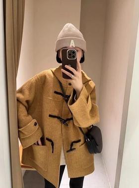 LILY MOST牛角扣短款呢子大衣女2025新款冬季毛呢外套高级感加厚
