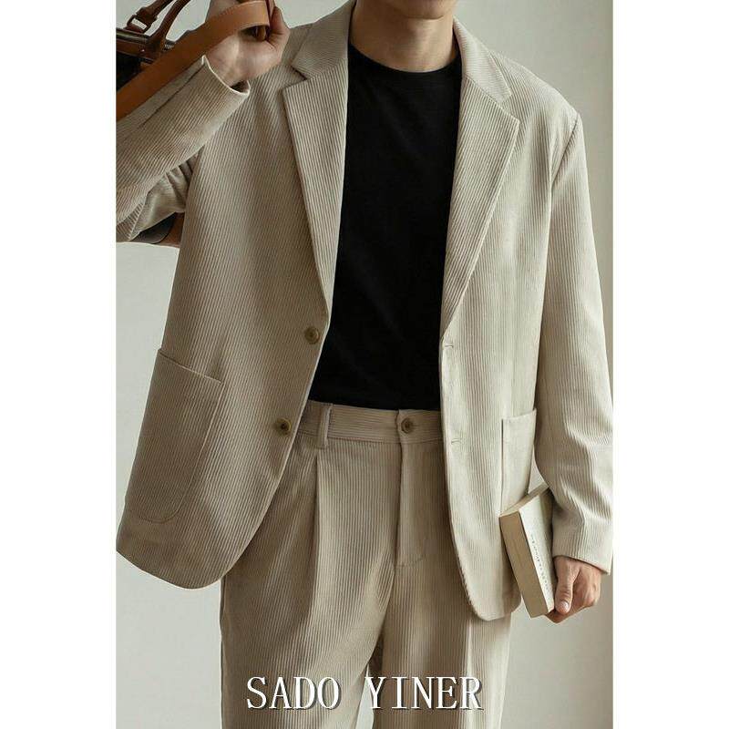 SADO YINER复古肌理平驳领高弹西装男士2026新款春季休闲西服套装