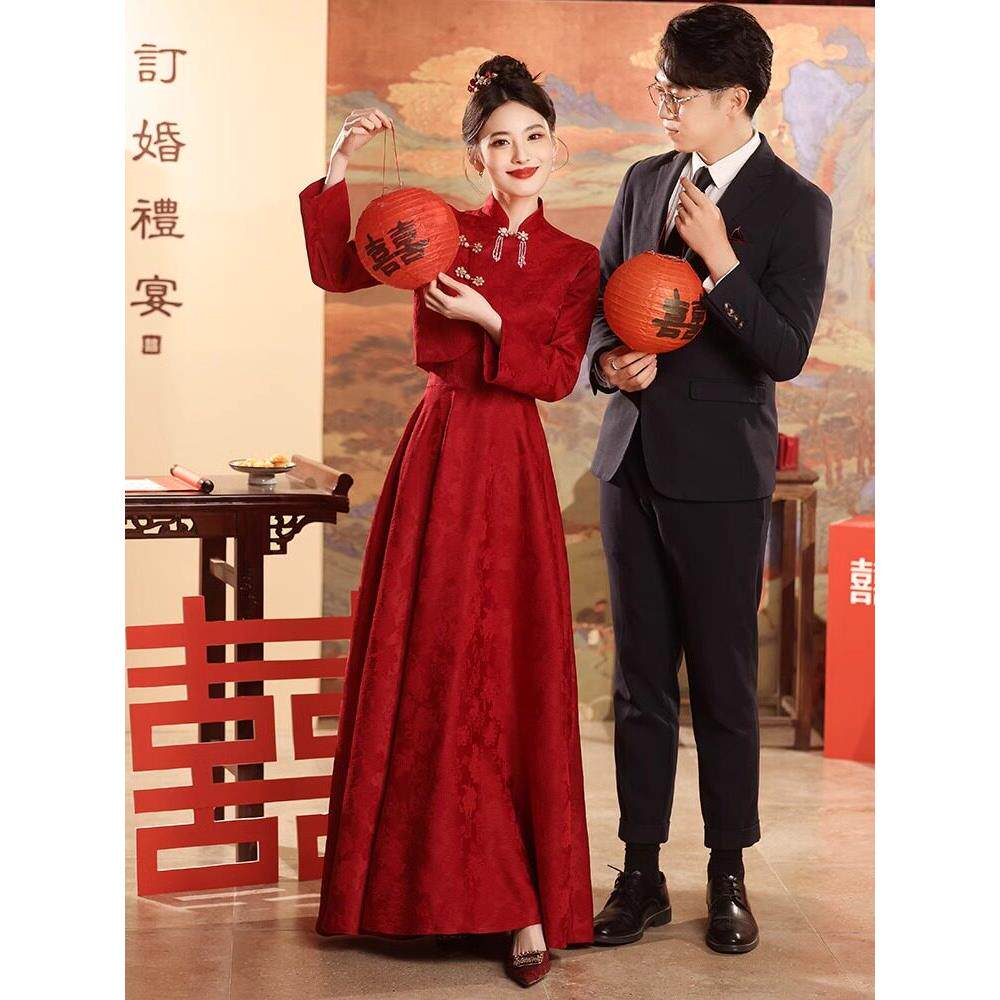 Capacity Kiss 新中式改良旗袍敬酒服新娘红色订婚两件套礼服裙女