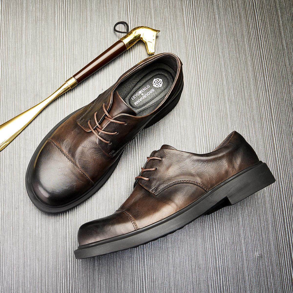 男士软底真皮男鞋圆头潮流英伦大码休闲正装大头皮鞋系带商务鞋子