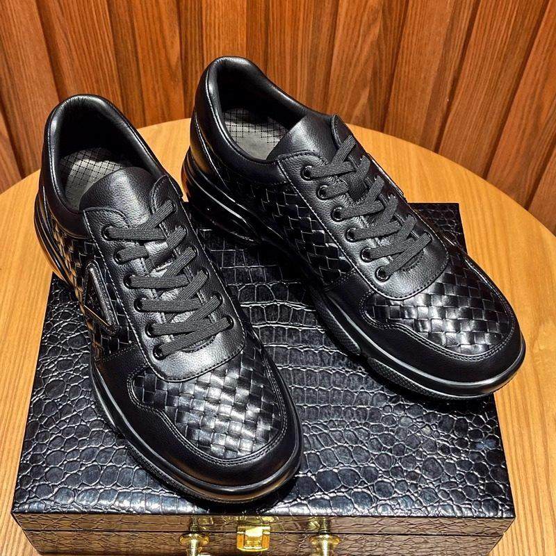 欧洲站潮牌男鞋2024新款真皮编织厚底气垫高级商务运动休闲皮鞋男