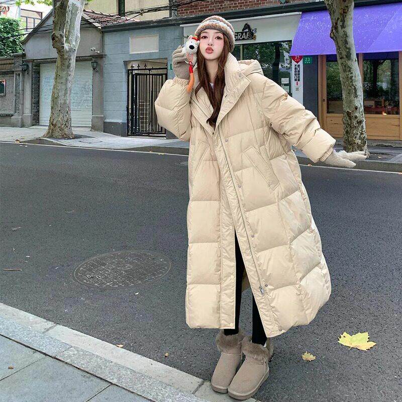 鹅黄色长款鹅绒羽绒服女2025冬季新款过膝加厚到脚踝宽松显瘦外套