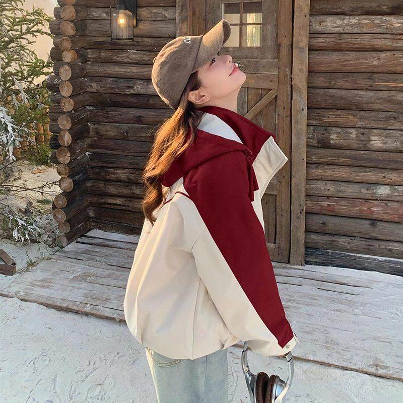 Rsemnia户外撞色冲锋衣外套女2024冬季新款高级感时尚徒步登山服