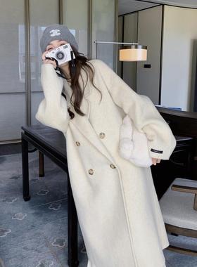 LILY MOST米白色双面羊绒大衣女韩系温柔风中长款毛呢外套