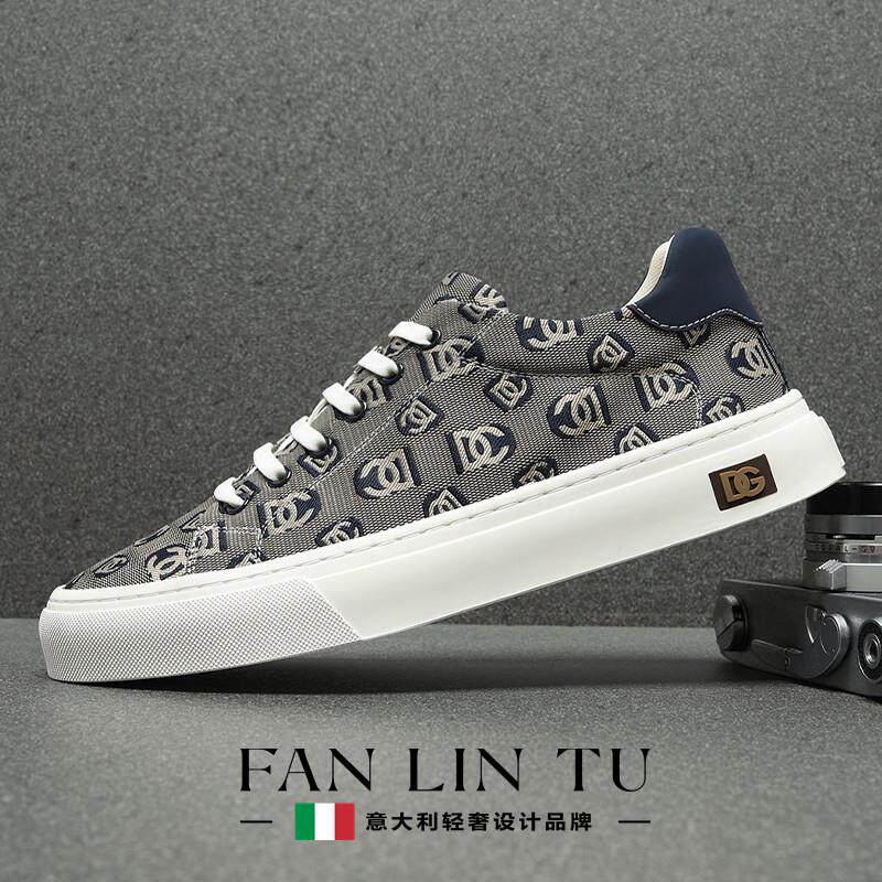 梵琳图2026春季刺绣帆布鞋男款潮流百搭休闲鞋平底板鞋男透气潮鞋