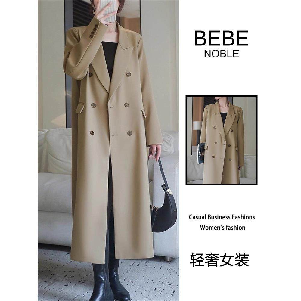 BEBE NOBLE休闲西装外套女2025冬季高级感宽松英伦风大码长款风衣
