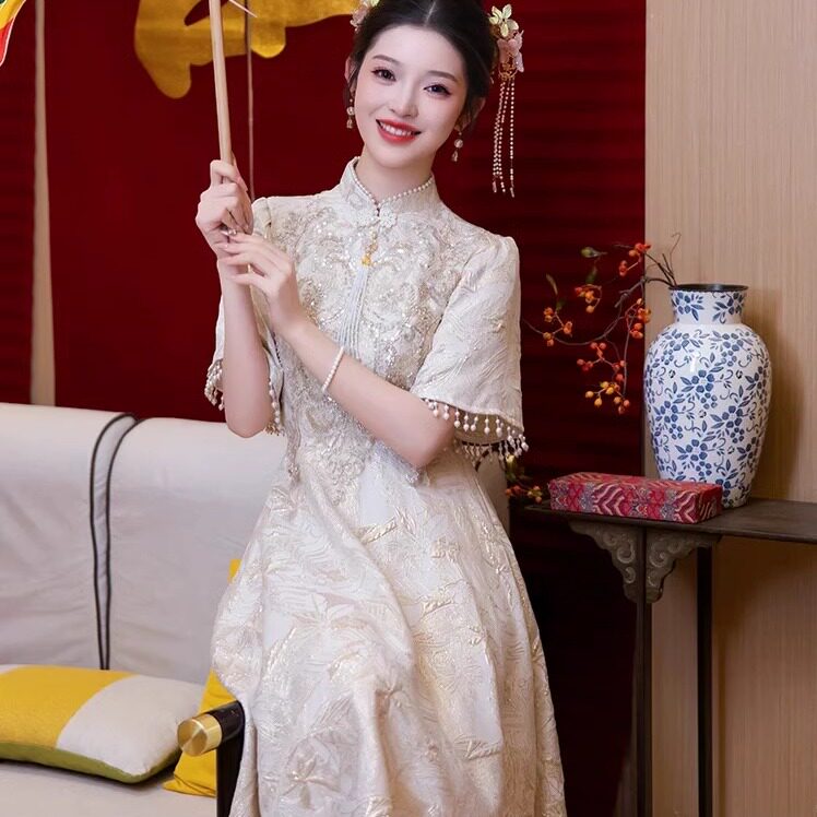 法国Lemondtajoes新中式旗袍敬酒服新娘高级感订婚礼服连衣裙亮片