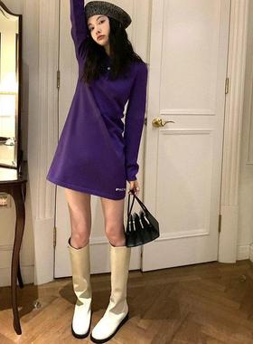 Hunnz Mona同款骑士靴女高筒靴百搭显瘦增高圆头粗跟白色长筒靴