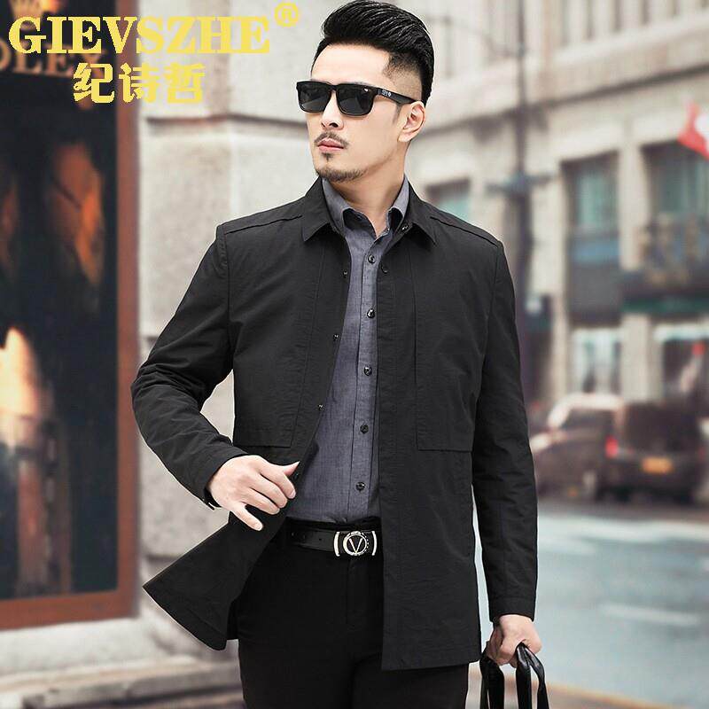 纪诗哲高端男士夹克中长款中年商务休闲翻领春秋季爸爸装风衣外套