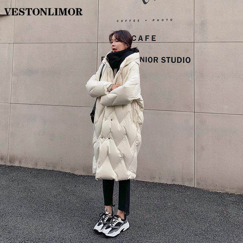 VESTONLIMOR 冬季新款轻薄中长款小个子白色鸭绒过膝菱格羽绒服女
