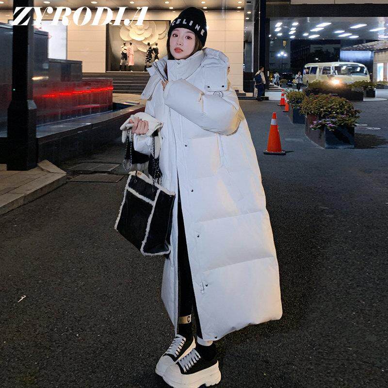 ZYRODIA宽松情侣白色加厚90白鸭绒羽绒服外套长款过膝面包服女新