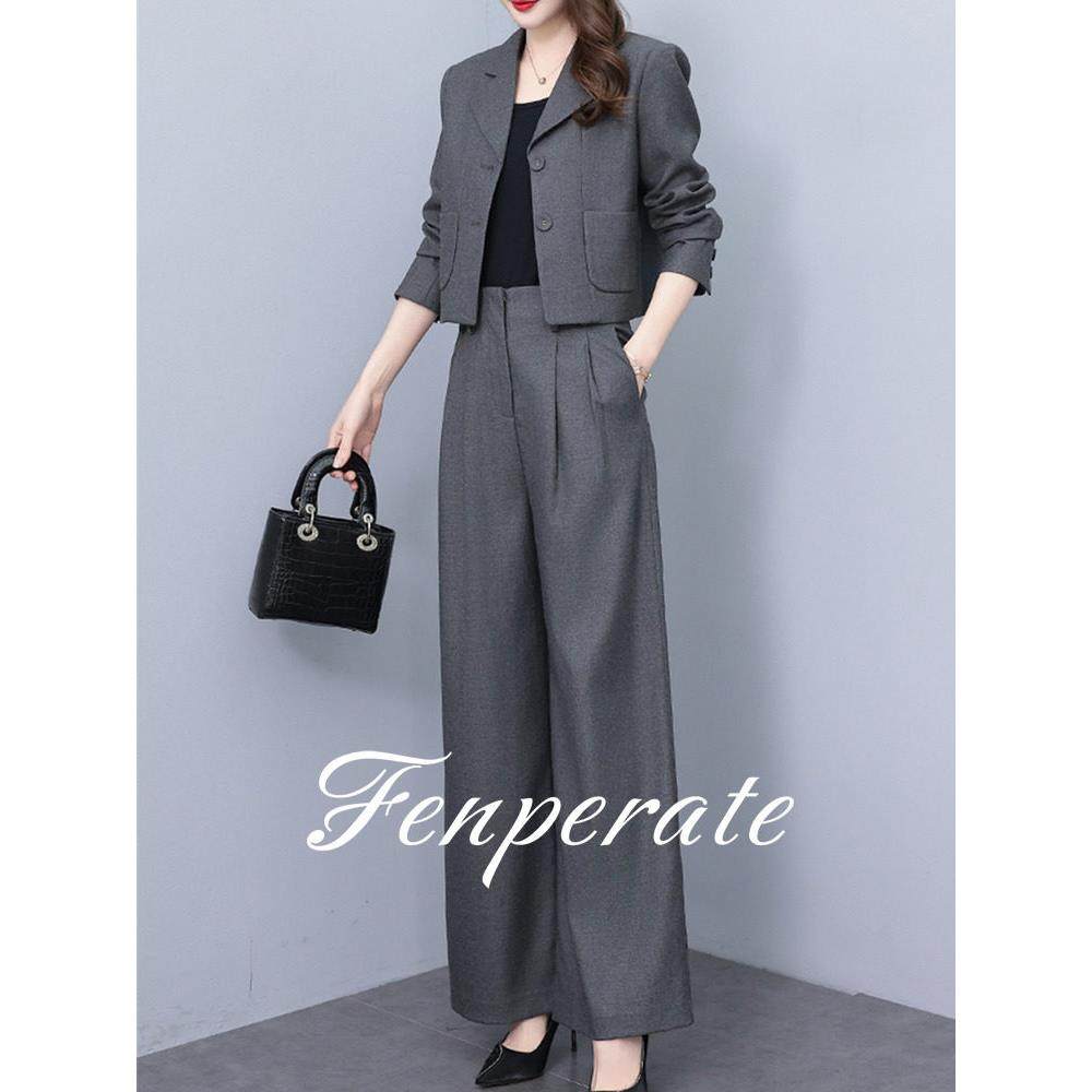 FENPERATE轻奢高级感西装套装女秋季小香风外套高腰阔腿裤两件套