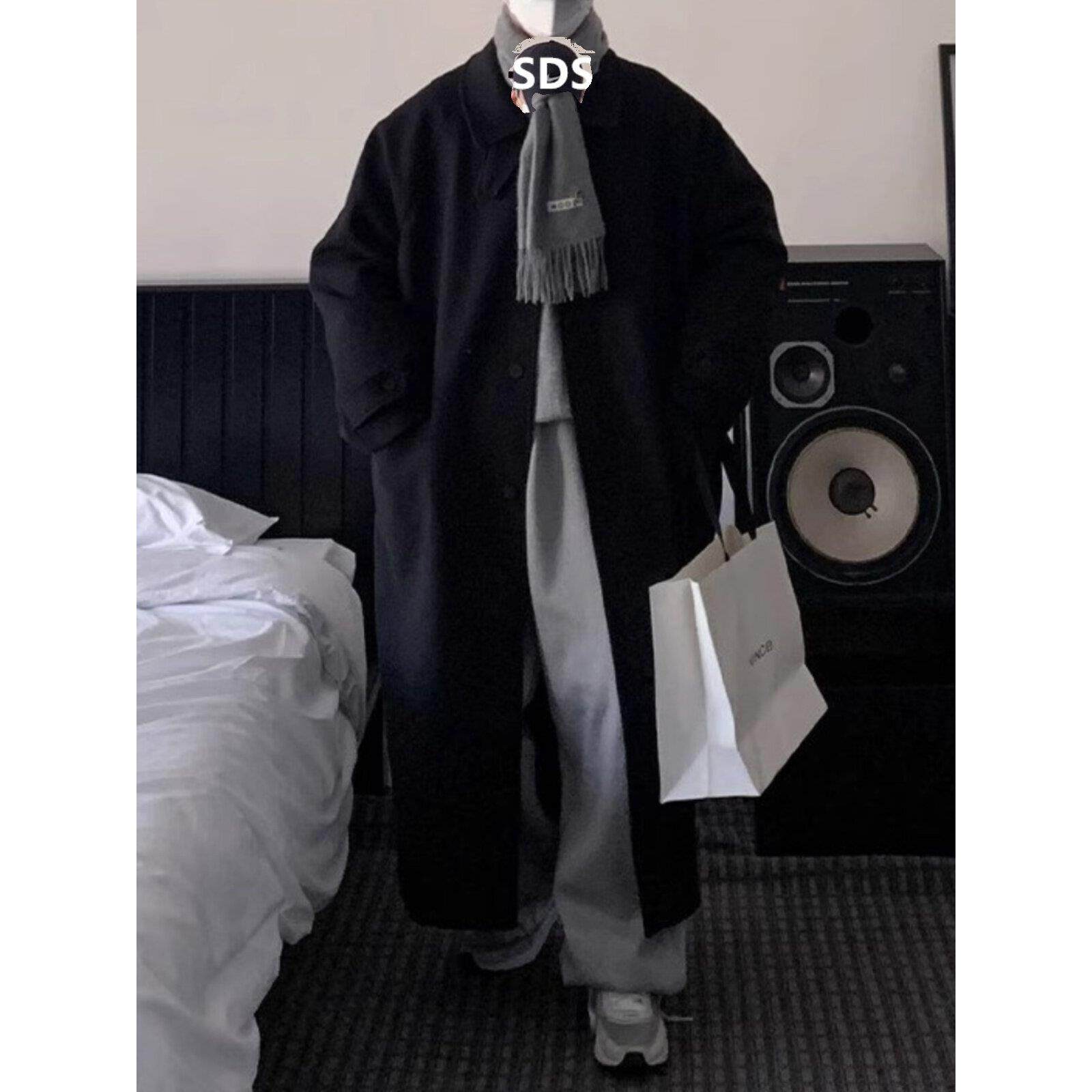 高端羊绒大衣男中长款过膝冬季加厚韩版潮流痞帅宽松休闲毛呢外套