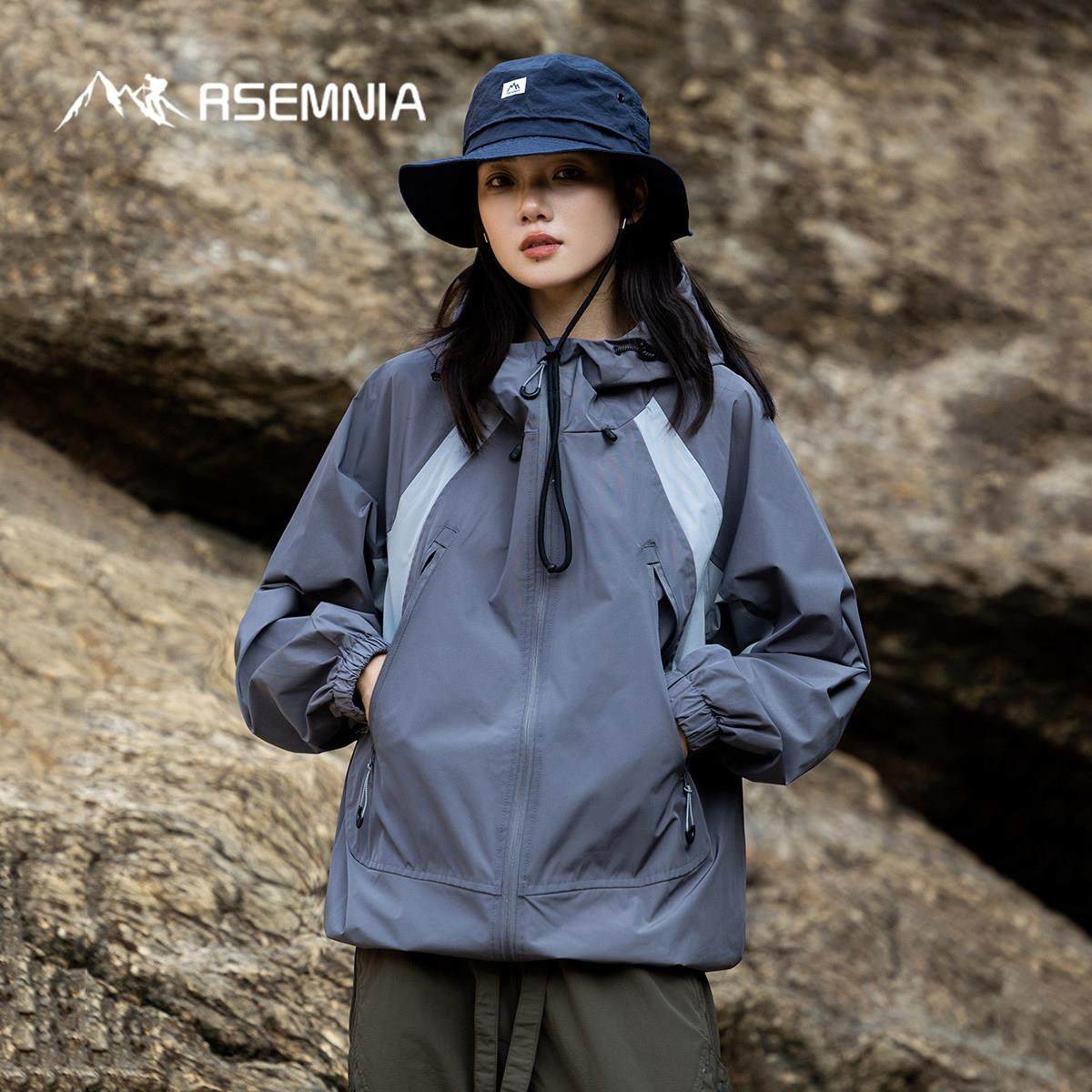 Rsemnia2024秋款山系户外三防连帽冲锋衣薄款登山徒步男女款外套