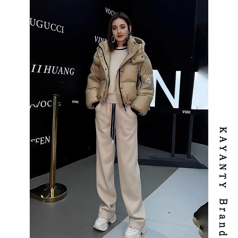 KAYANTY休闲运动套装女春秋新款时尚加绒加厚圆领卫衣卫裤三件套