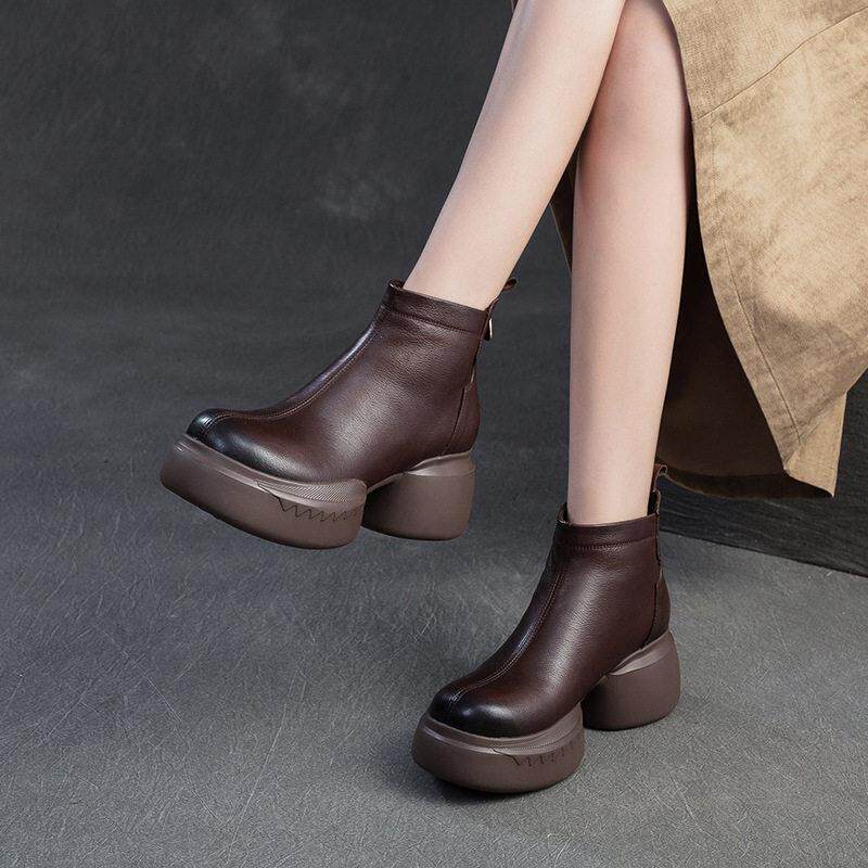 丹麦【设计师】新款厚底百搭马丁靴美拉德头层牛皮短靴时尚女鞋