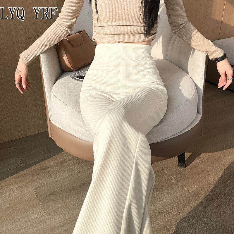 Lyq yrf针织喇叭裤女时尚春季新款高腰显瘦修身小个子软糯微喇裤